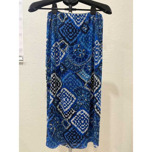 Jade Dresses & Skirts - Jade Johnny Was Lizandrea Mesh Midi Skirt S Blue White Geometric Print A‎ Line